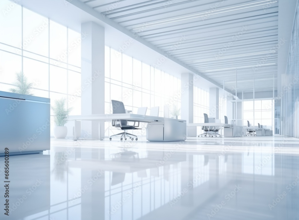 Fototapeta premium Modern open space office with city view 3D Render