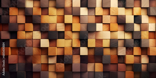 Wood Block Wall background. Mosaic Wallpaper with Light and Dark Timber Diamond tile pattern.. Generative AI.