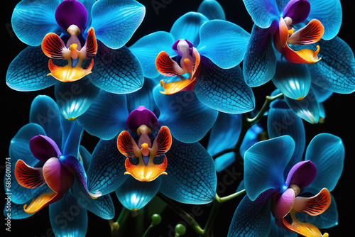 Bouquet of blue orchids on a black background photo