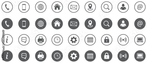 Set of сontaсt icons. Contact Us – buttons. Web icons. Contact information, communication, business card. Vector illustration.
