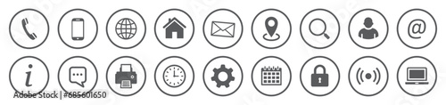 Set of contact icons. Contact Us - buttons. Web icons. Contact information, communication, business card. Vector illustration.