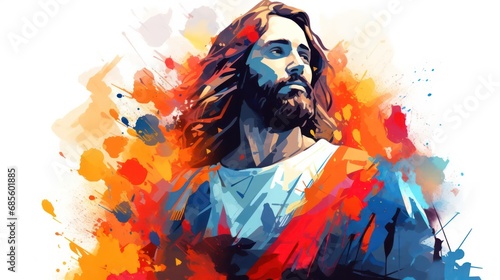 Jesus with Colorful Backgrounf photo