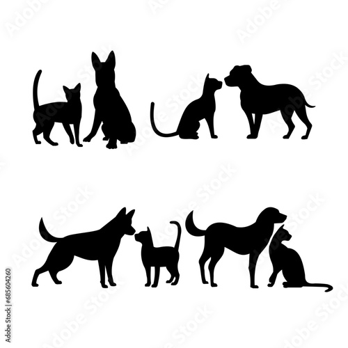 Cat and dog silhouettes vector illustration