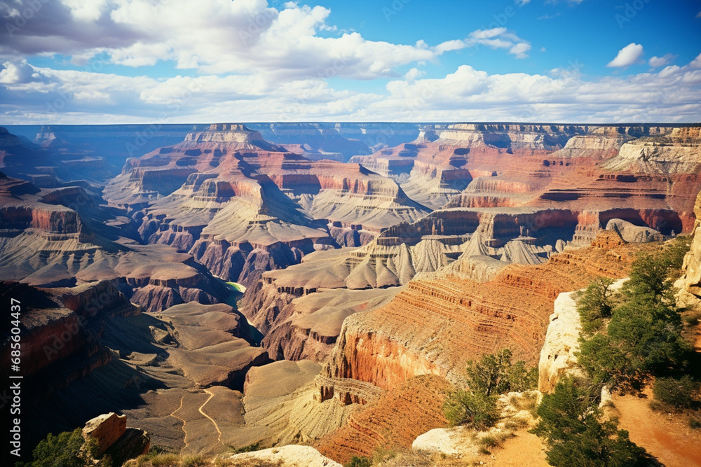 Panoramic view of the Grand Canyon, highlighting the vastness and geological splendor of this iconic natural wonder.