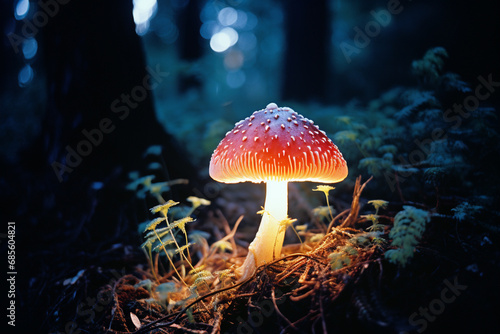 A captivating image of a luminescent mushroom casting an ethereal glow in the darkness, evoking a sense of mystery and wonder.