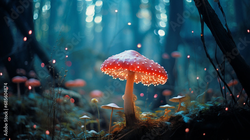 A dreamlike scene featuring a glowing mushroom, perfect for creating surreal and imaginative designs with an otherworldly touch.
