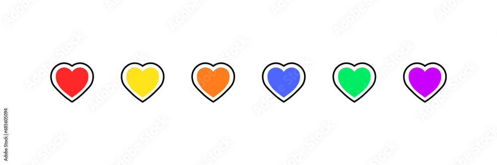 Heart icons. Flat, multi-colored hearts, likes icons for design. Vector icons