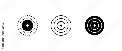 Lightning icons of charge indicators. Silhouette, black, lightning inside a circle, charging indicator. Vector icons