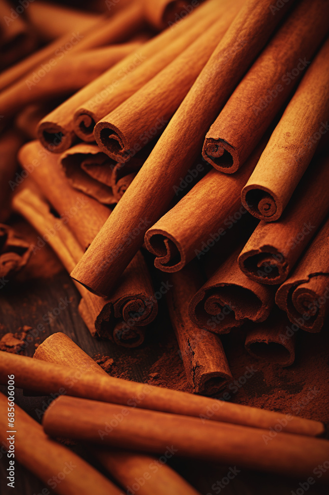 Fotografie Aromatic cinnamon sticks creating a rustic and spicy atmosphere