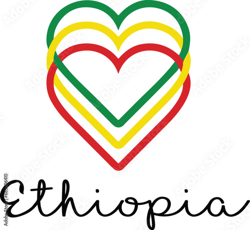 I Love Ethiopia. heart shaped national Ethiopian flag colours with a text. High quality vector.