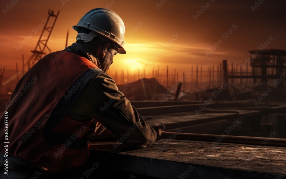A construction worker sunset background