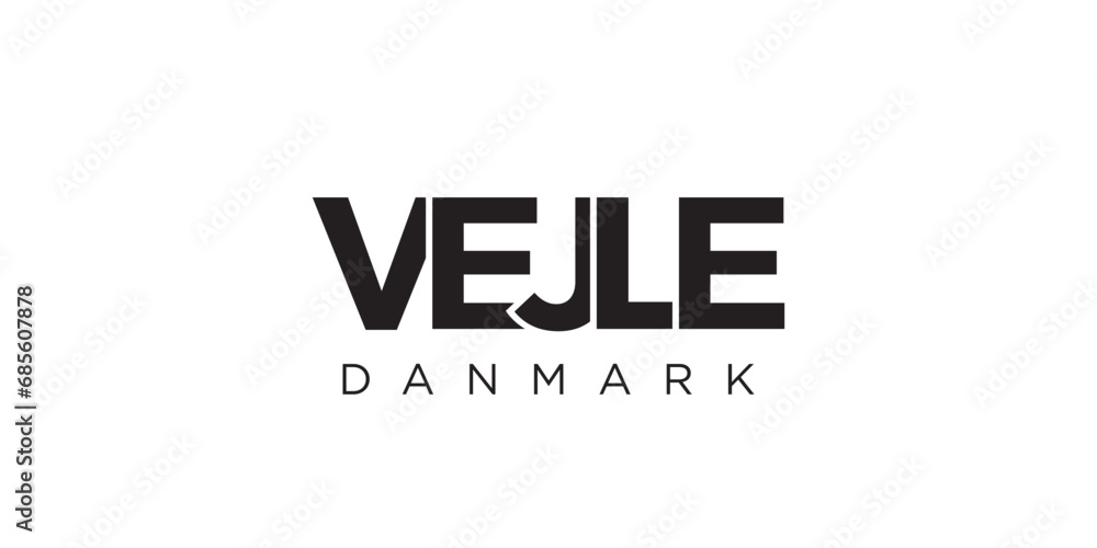 Vejle in the Denmark emblem. The design features a geometric style, vector illustration with bold typography in a modern font. The graphic slogan lettering. Vejle in the Denmark emblem. The design features a geometric style, vector illustration with bold typography in a modern font. The graphic slogan lettering.