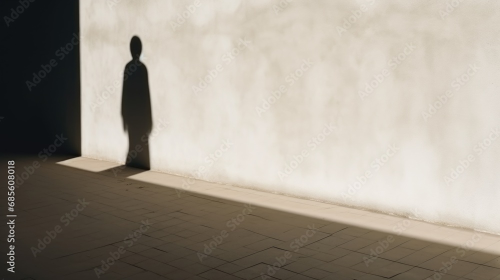 Shadow silhouette of a man person in the light of the sunset