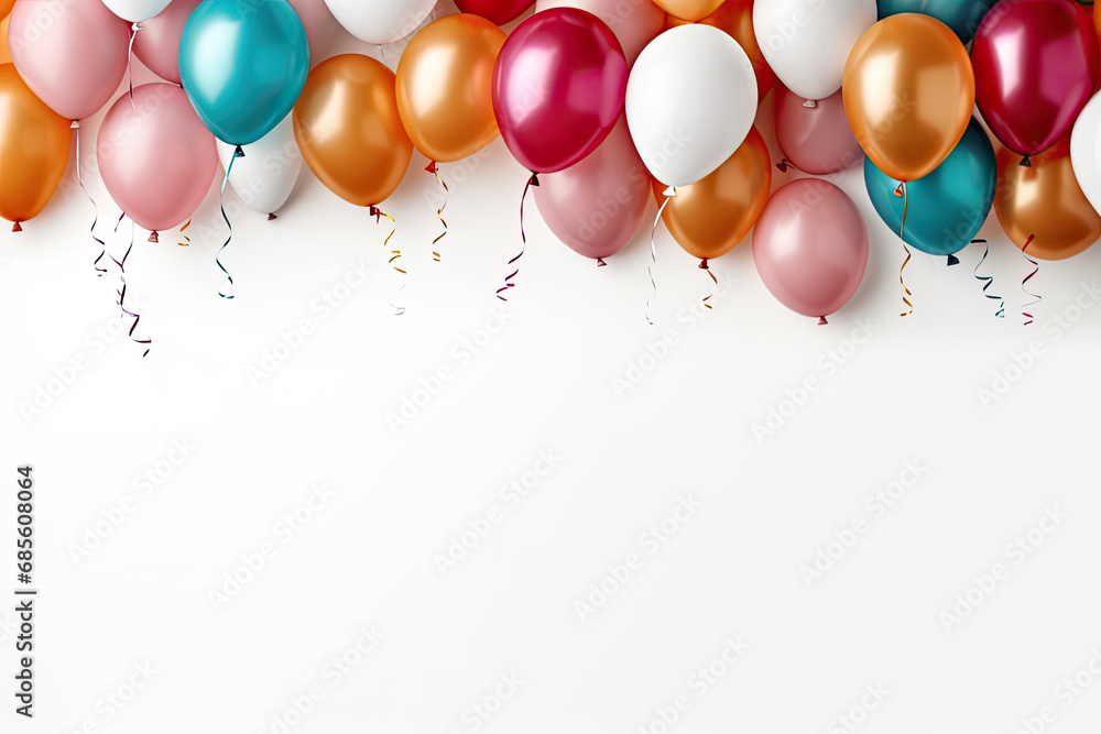 colorful Balloons on a white background with a ribbon. empty space for text,festive background colorful Balloons on a white background with a ribbon. empty space for text,festive background