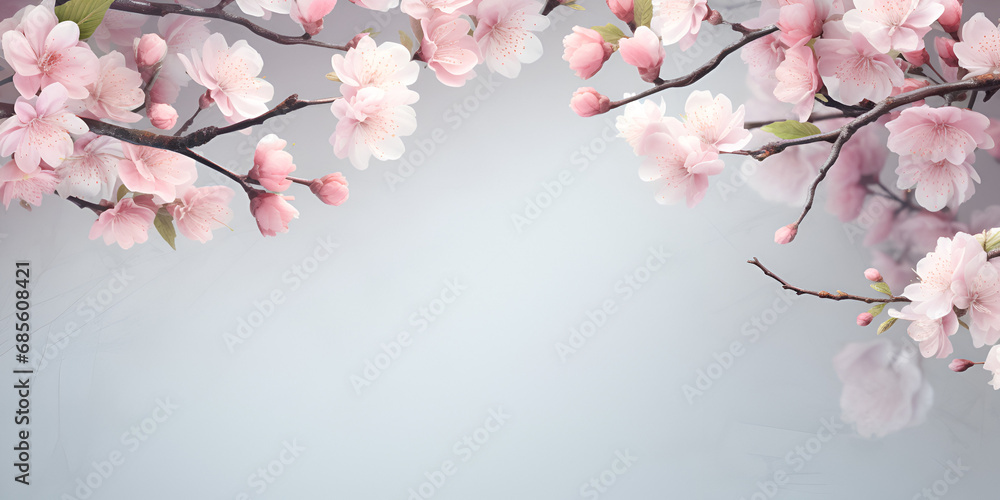 pink cherry blossom in spring, A tree with pink flowers in the spring, Delicate twig with blooming pink Blossoms, GENERATIVE AI

