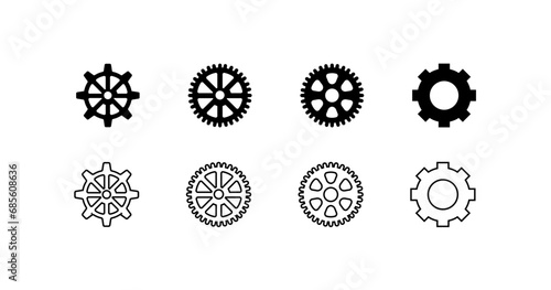 Gear icons. Silhouette, black, beautiful gear icons for design. Vector icons