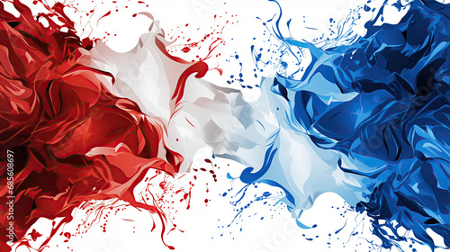 A red, white and blue flag with water splashing on it photo
