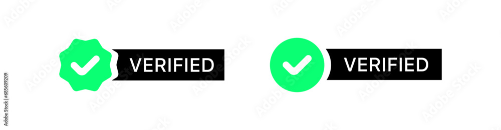 Verified icons. Flat, green, checkmark in a circle, verified icons. Vector icons Verified icons. Flat, green, checkmark in a circle, verified icons. Vector icons