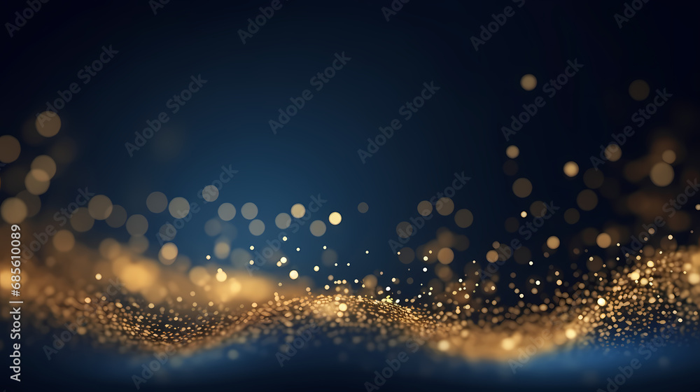 Fototapeta abstract background with Dark blue and gold particle. Christmas Golden light shine particles bokeh on navy blue background. Gold foil texture. Holiday concept