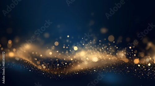 abstract background with Dark blue and gold particle. Christmas Golden light shine particles bokeh on navy blue background. Gold foil texture. Holiday concept photo