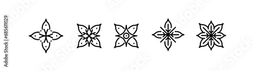 Snowflakes flowers icons. Linear, snowflake flowers for design. Vector icons