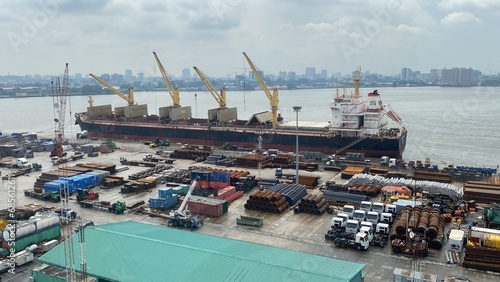 Seaport in Lagos Nigeria where goods from overseas are shipped and offloaded 