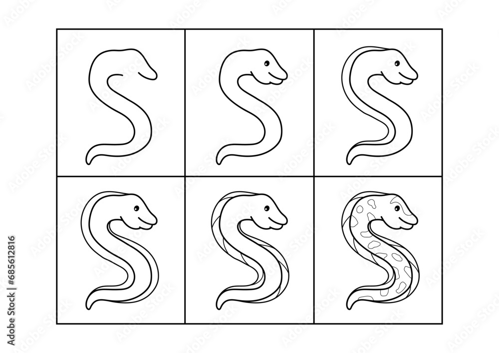 Moray eel. Step by step drawing. Coloring page, coloring book page ...