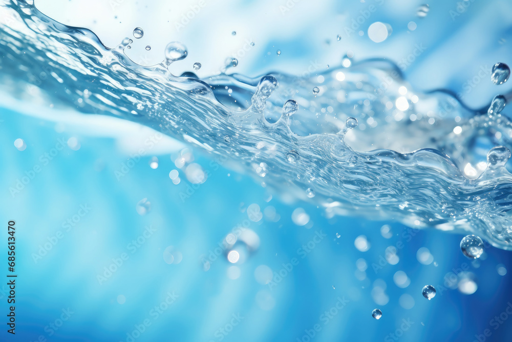 water splash on blue background, water drops on blue water,Water splashes splashing on the water surface and underwater bubbles water splash on blue background, water drops on blue water,Water splashes splashing on the water surface and underwater bubbles
