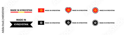 Made in Kyrgystan flag icons. Different styles, Made in Kyrgystan flag in square, heart, circle icons. Vector icons