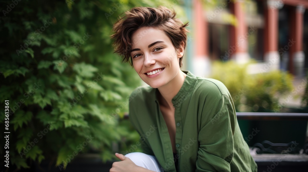 cute young woman with short hair cute young woman with short hair