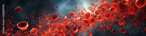 Red blood cells illustration on dark background. 