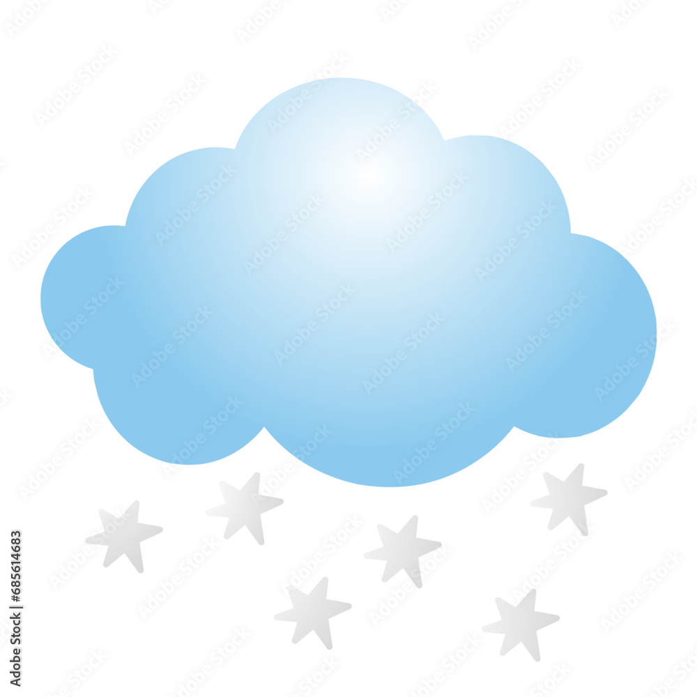 3d cartoon weather icon. Snow clouds, snowflakes. Vector illustration on white background.