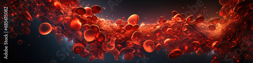Red blood cells flowing panoramic illustration.  photo