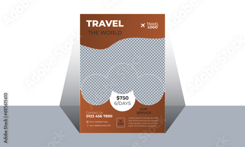 Travel poster or flyer pamphlet brochure design layout space for photo background. Yellow Travel flyer template for travel agency