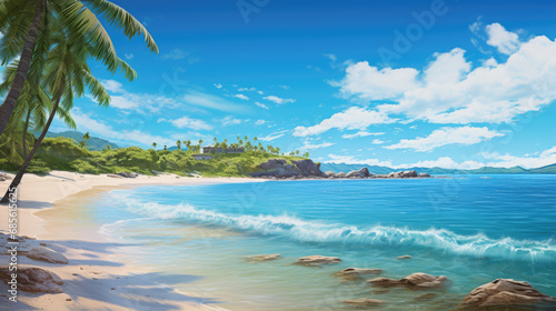 Tropical beach scene with palm trees © bornmedia