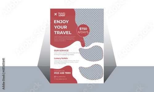 Travel poster or flyer pamphlet brochure design layout space for photo background. Yellow Travel flyer template for travel agency