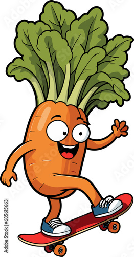 Skateboarding vegetable, child cartoon illustration, vector