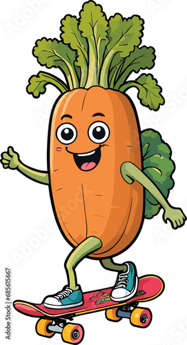 Skateboarding vegetable, child cartoon illustration, vector