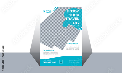 Travel poster or flyer pamphlet brochure design layout space for photo background. Yellow Travel flyer template for travel agency