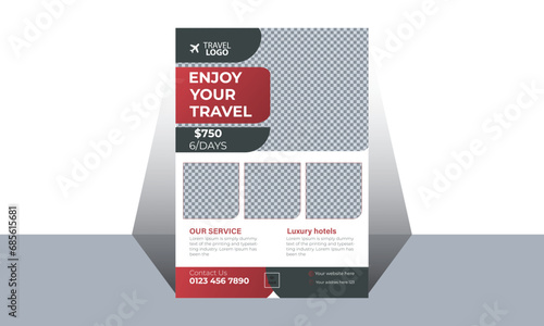 Travel poster or flyer pamphlet brochure design layout space for photo background. Yellow Travel flyer template for travel agency