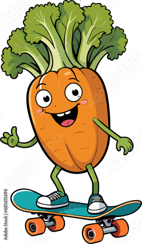 Skateboarding vegetable, child cartoon illustration, vector