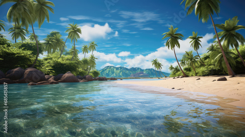 Tropical beach scene with palm trees