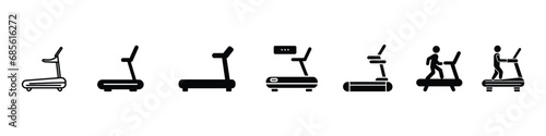 Treadmill flat line icon. Treadmill icon, Man on treadmill Icon, Run, gym equipment, fitness, exercise machine, sport concept. Running man on Treadmill icon, Pictogram exercise, Treadmill Icon vector.