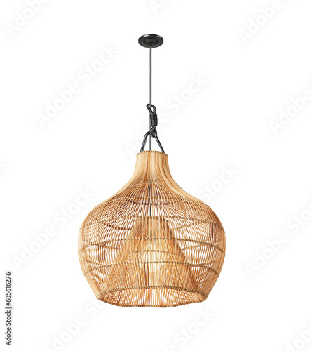 Decorative of bamboo ceiling lamp. Wicker shade lamp or Rattan Ceiling lamp with vintage electric light bulb. Png transparency