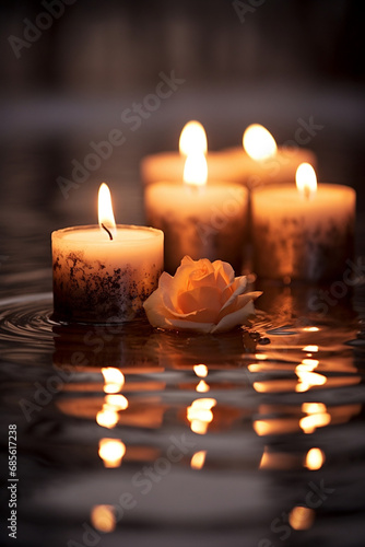 Candles in the water with flower