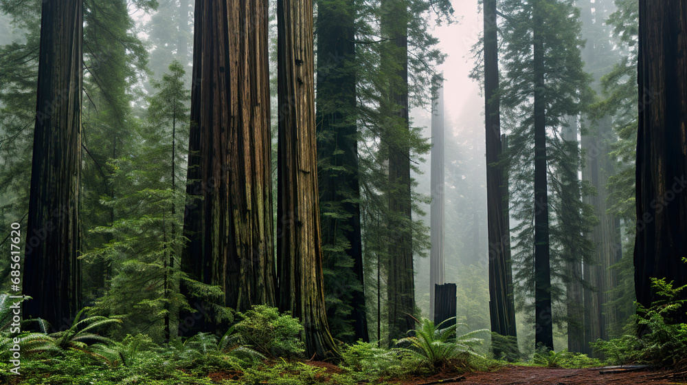 Naklejka premium Misty forest. Generative Ai