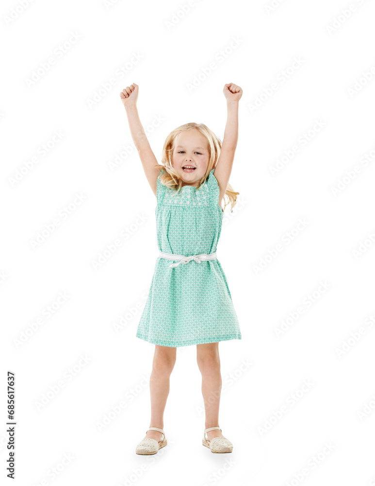 Jump, smile and portrait of girl child with arms up celebration on isolated, transparent or png background. Freedom, energy and excited kid with cheering motivation, support or happy, goal or success Jump, smile and portrait of girl child with arms up celebration on isolated, transparent or png background. Freedom, energy and excited kid with cheering motivation, support or happy, goal or success