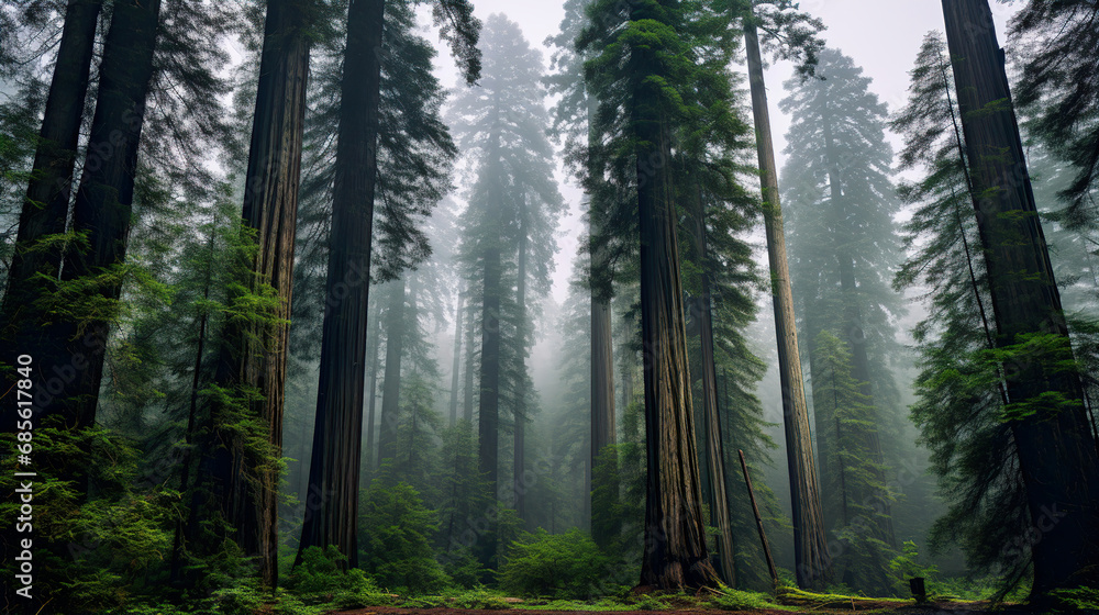 Fototapeta premium Misty forest. Generative Ai