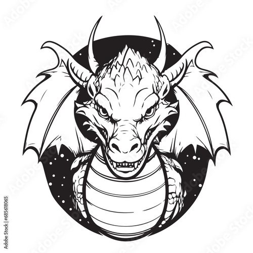 Hand drawn chineese dragon isolated on white background. Vector illustration Comic style logo photo