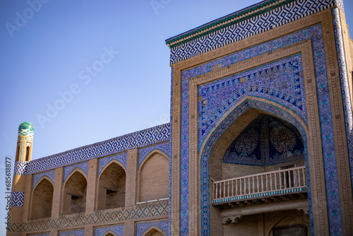 beautiful geometric patterns of a building and a historical place of Citadel in Central Asia, Khiva, the Khoresm agricultural oasis, Citadel.